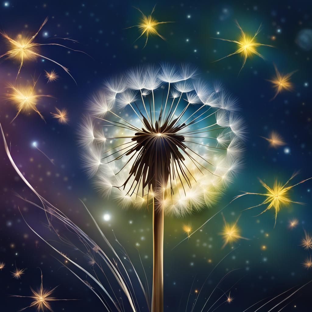 Dandelion Seeds Sparkling Under Jeweled Stars