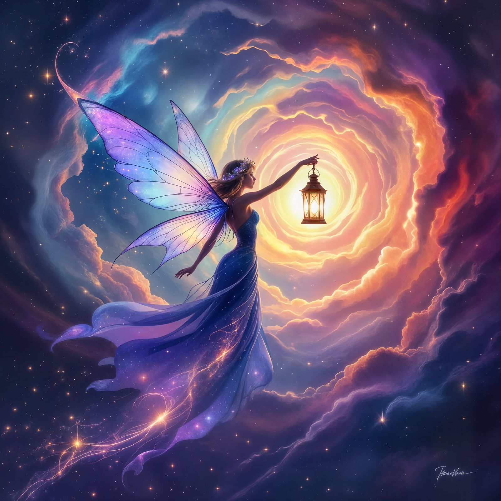 Celestial Faerie Illuminates Cosmic Path with Lantern