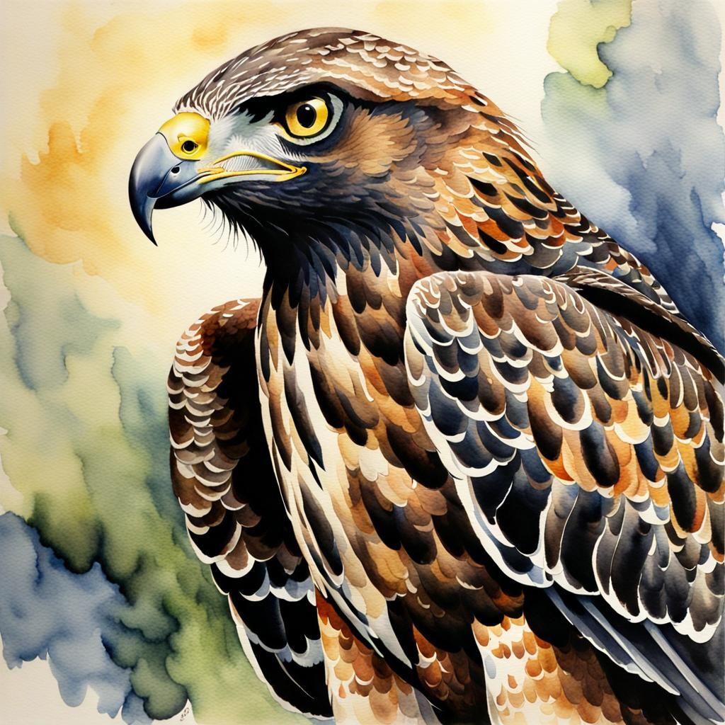 Watercolor Hawk in Flight Inspired by Arthur Rackham