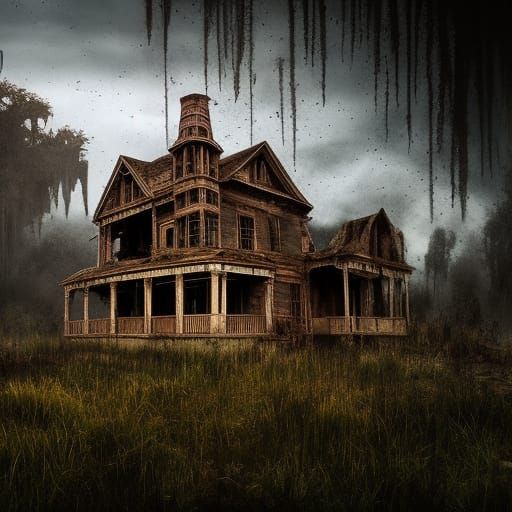 Creepy Haunted House in a Misty Swamp
