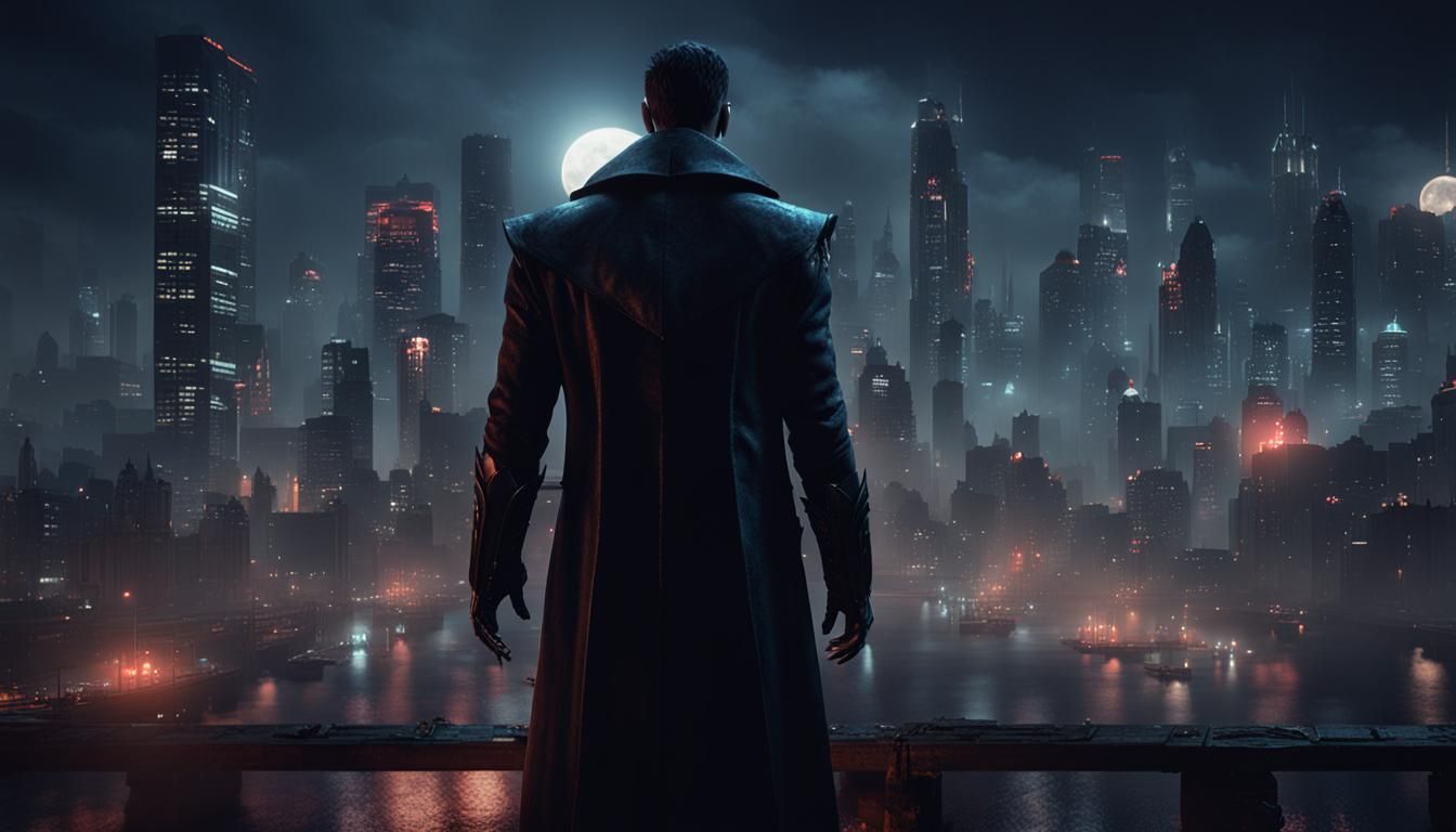 Vampire in Megacity at Night: 3D Game Cinematic