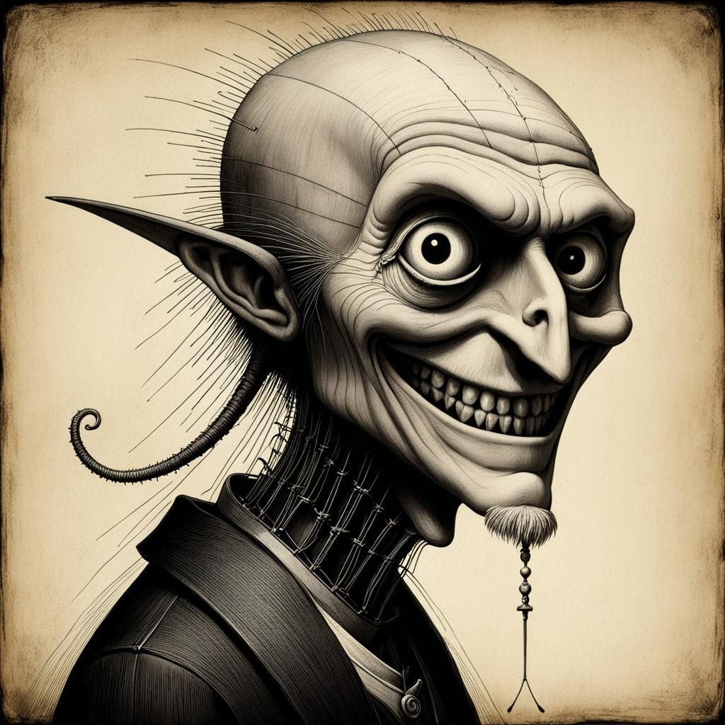 Surreal Smiling Face in Dark Line Art