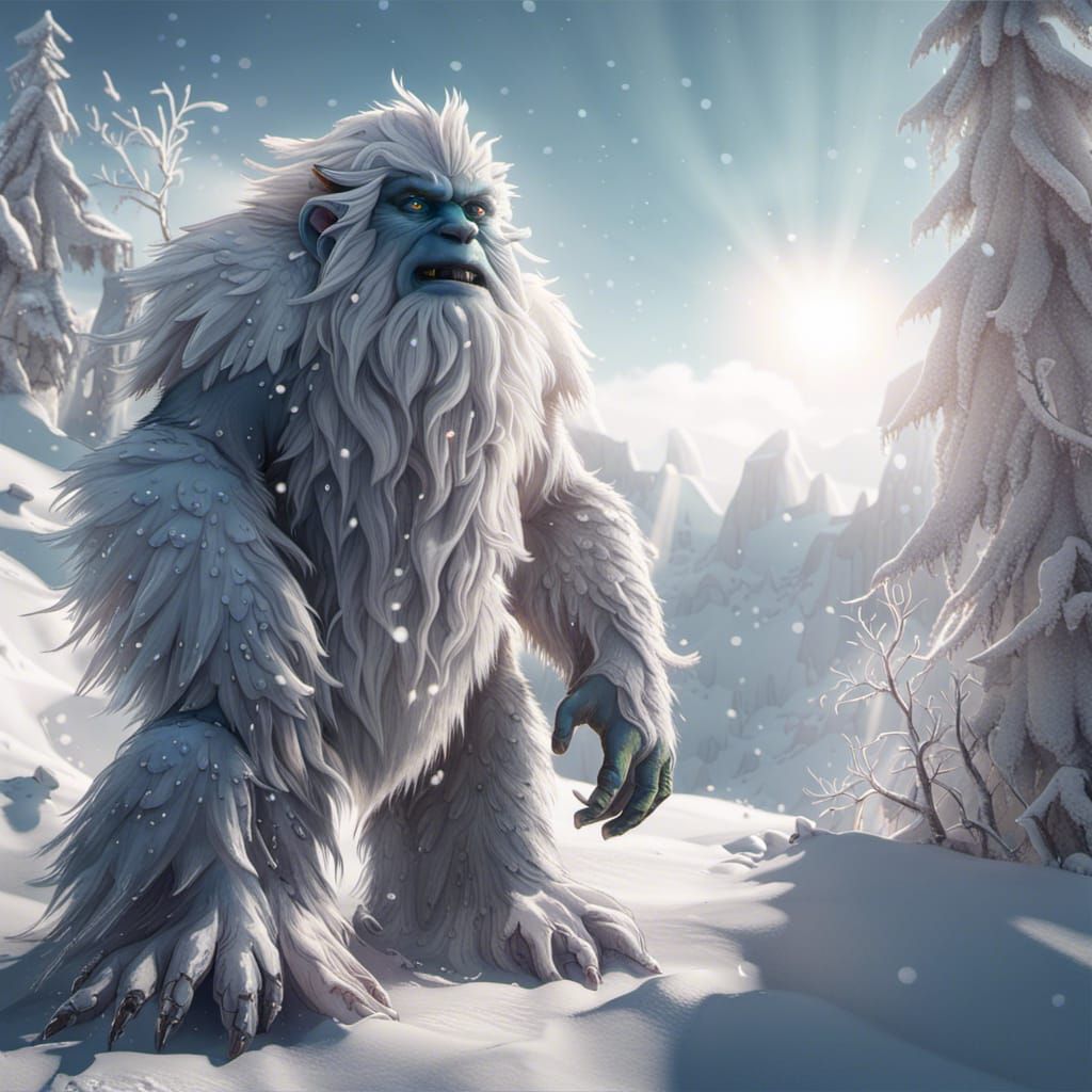 Yeti in Snowy Landscape, Matte Painting Style