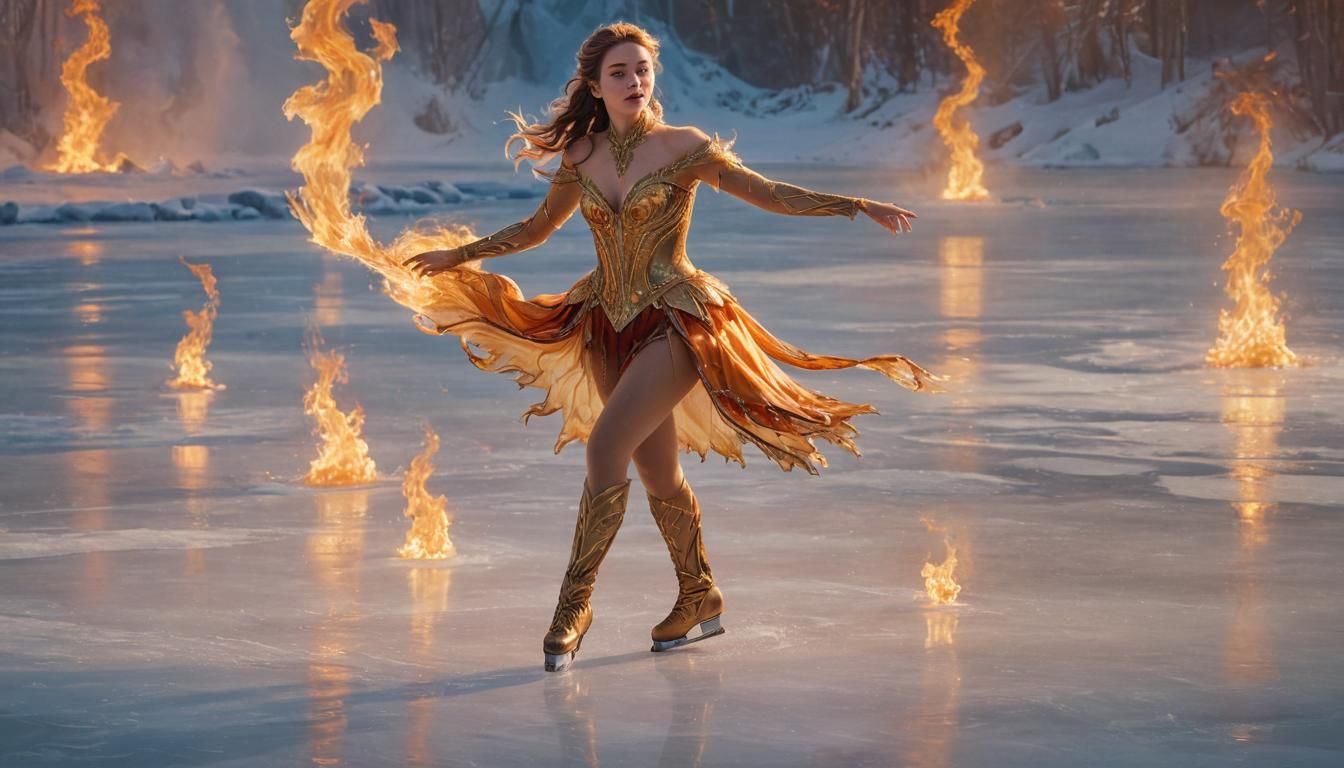 Fiery Ice Queen Skating on Frozen Lake