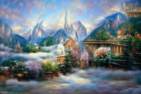 Ethereal Misty Mountains in Fantasy Landscape