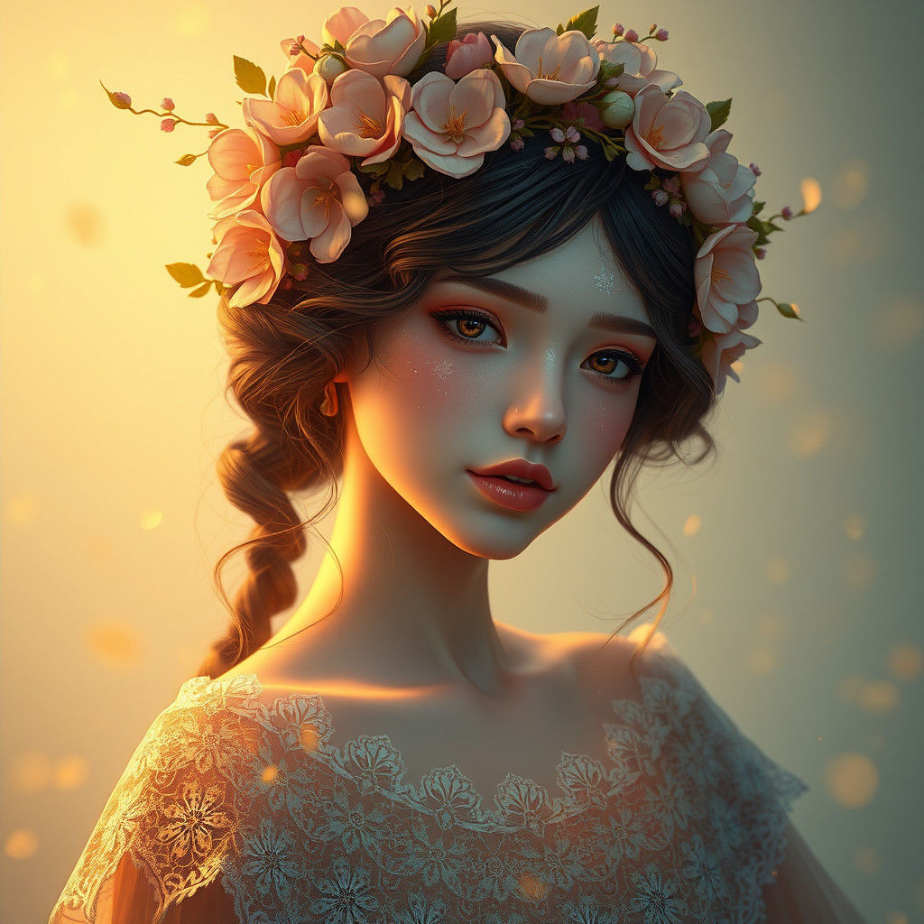 Ethereal Flower Girl with Floral Headpiece in Art Nouveau St...