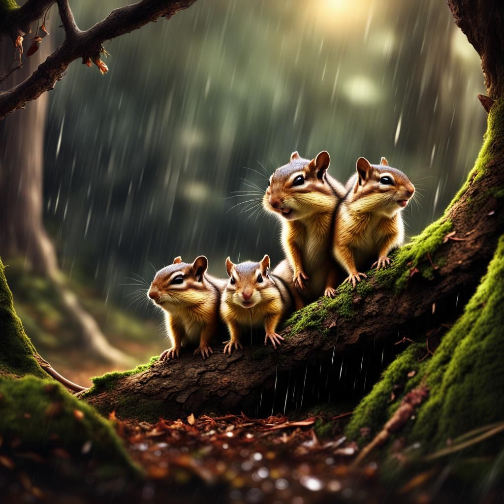 Chipmunk Family Seeks Shelter in Magical Forest