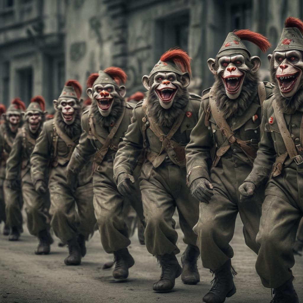 WWII Zombie Monkey Clown Soldiers Marching