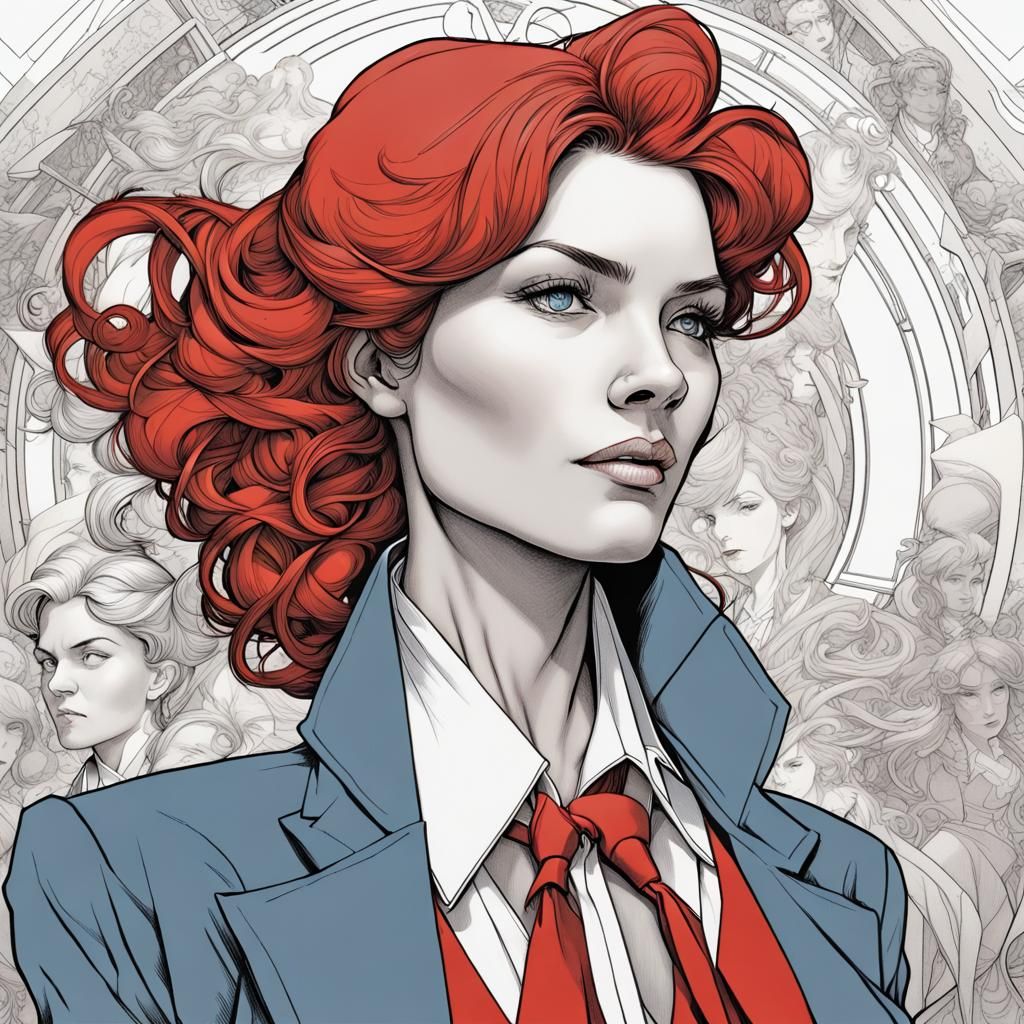 Elegant Woman in Pen and Ink Style Portrait