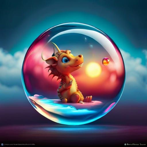 Baby chinese dragon in the bubble nest