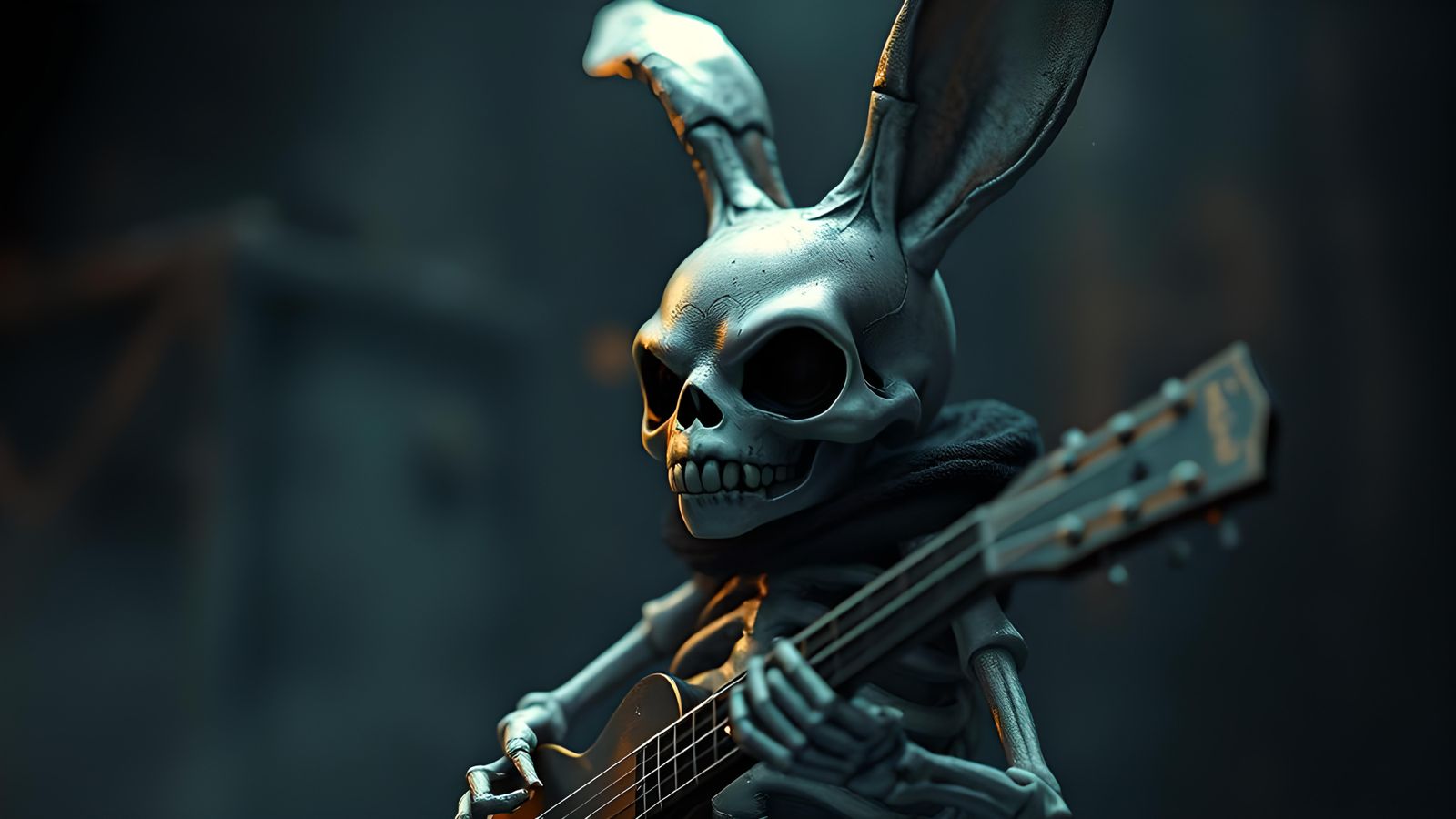 Adorable Skeleton Rabbit Rocker in Detailed Digital Art