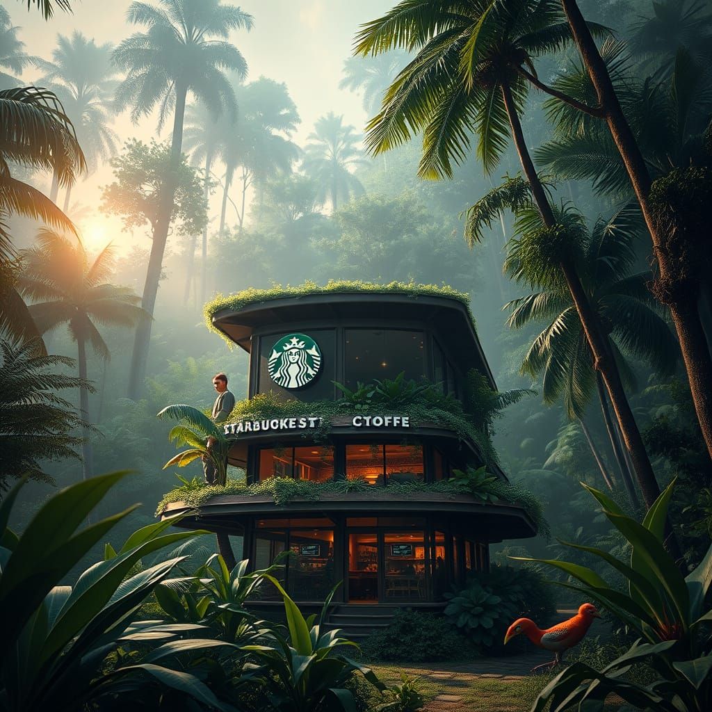 Starbucks in Amazon Rainforest: Digital Matte Painting
