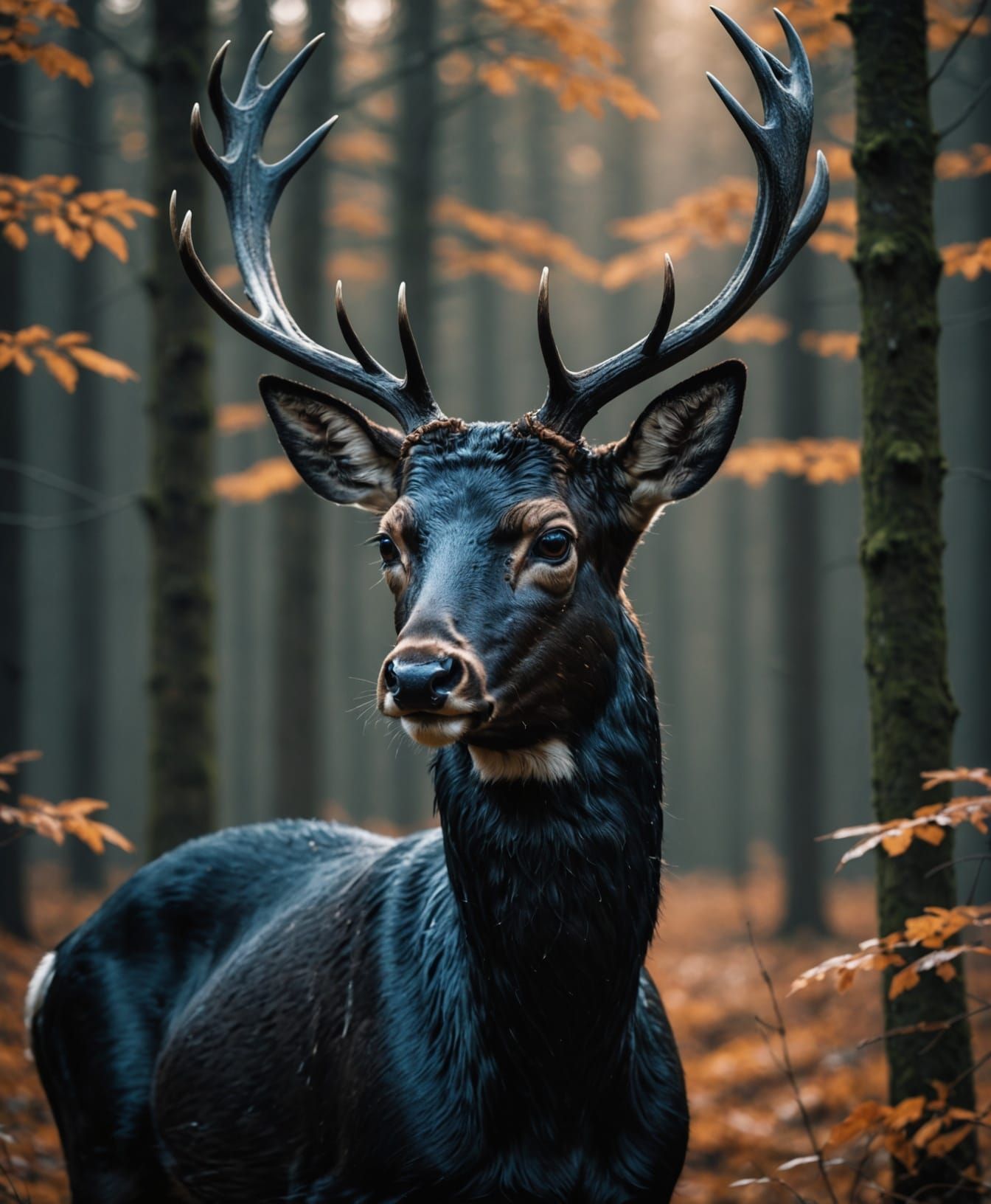 Cinematic Black Deer Poster in 8K