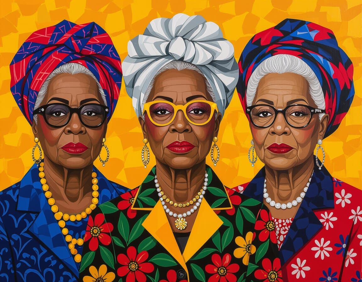 Black Women Portrait in Folk Art Style