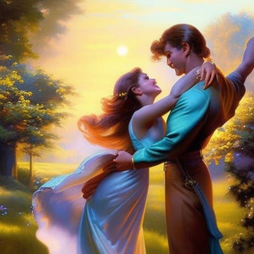 Romantic Couple Dancing in Ethereal Garden