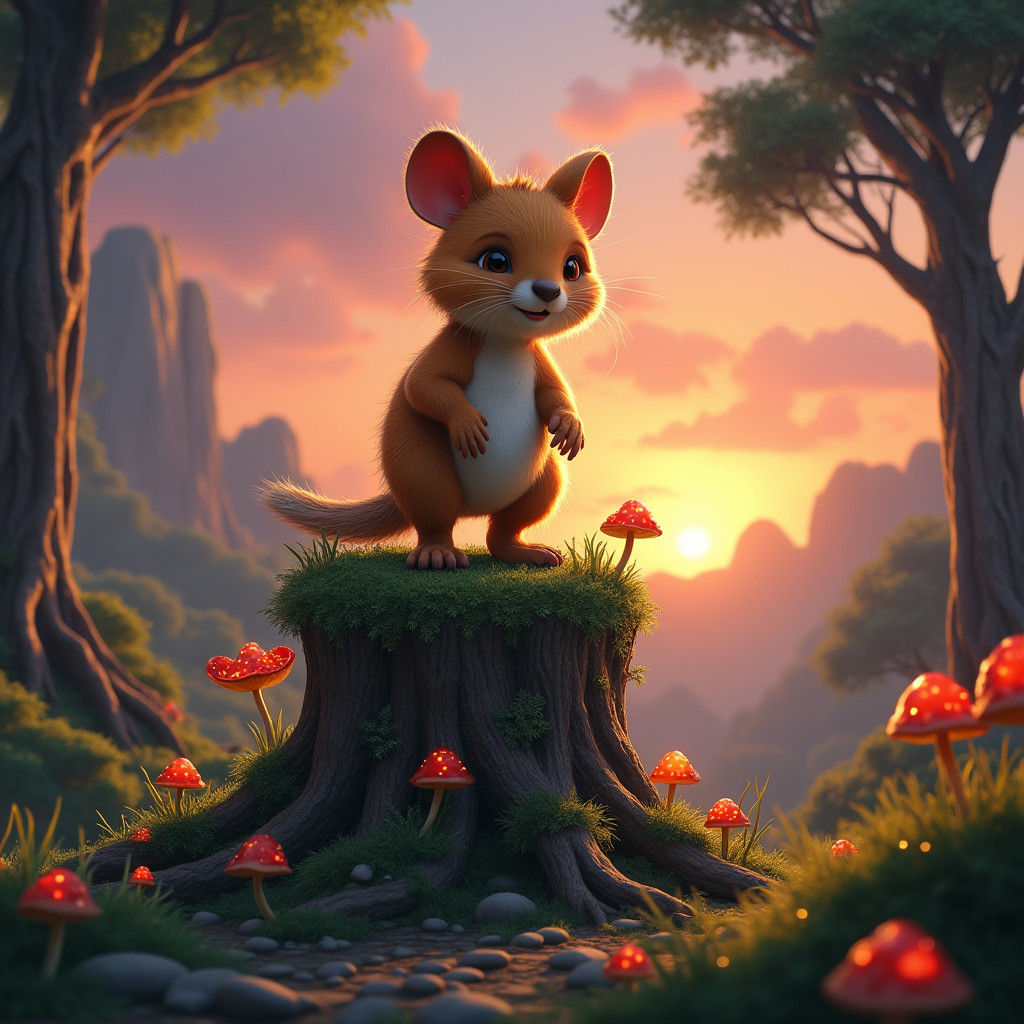 Quokka in a Sunset Fantasy Landscape