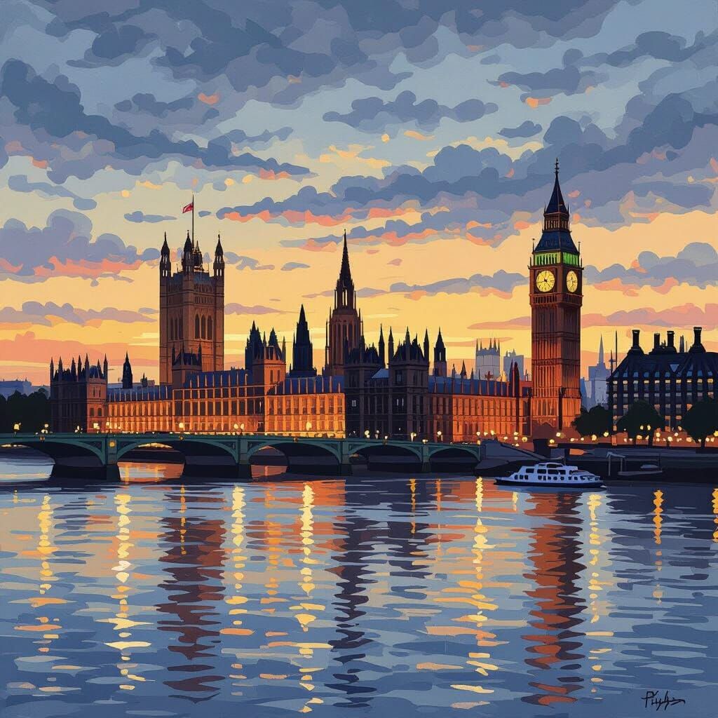 Houses of Parliament at Dusk in Picasso Style