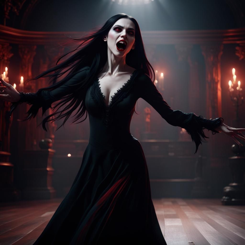 Vampire Girl Dancing: Detailed Matte Painting
