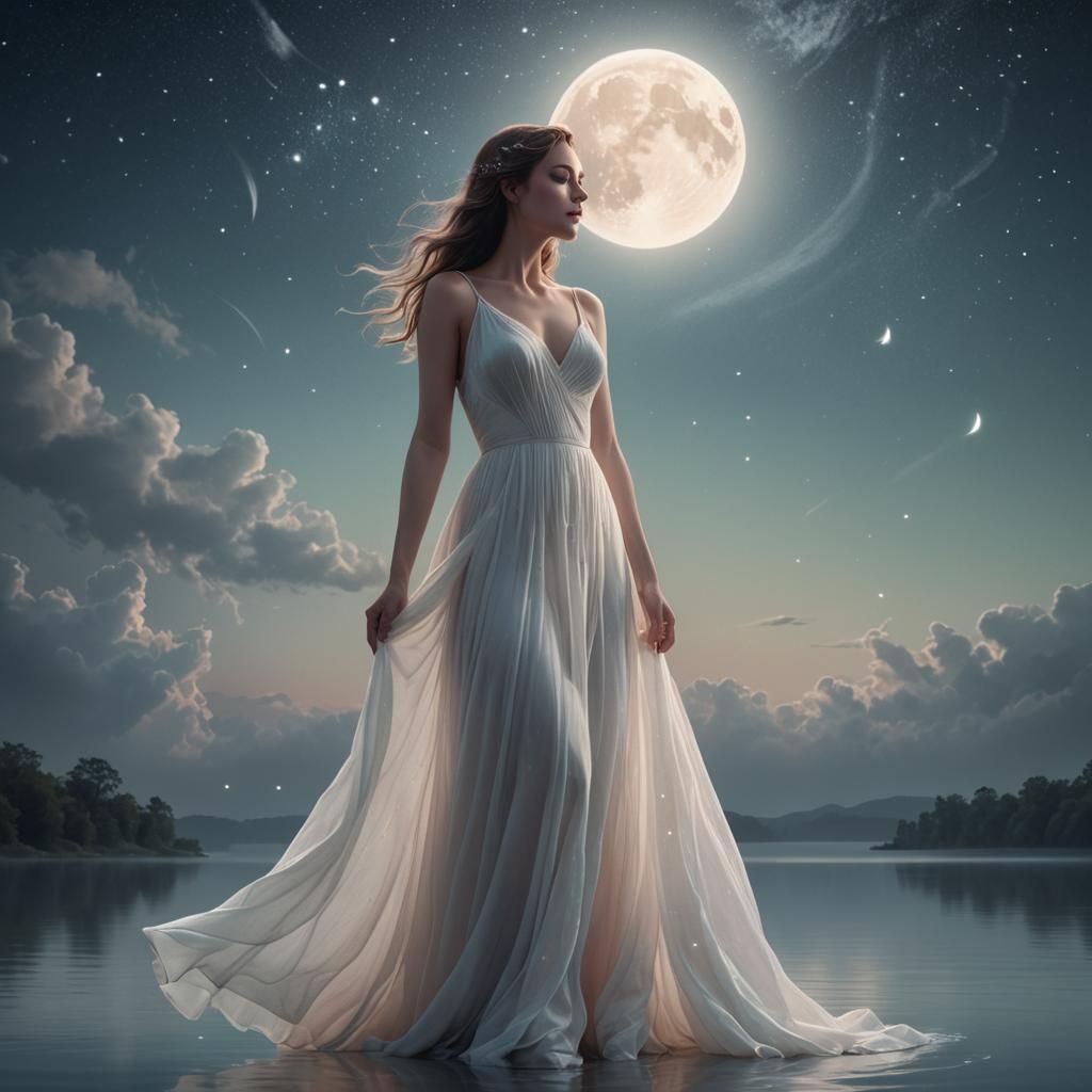 Woman Gazing at Stars in Hyperrealistic Digital Art