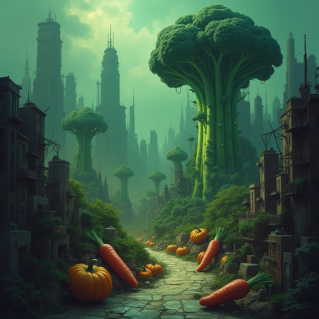 Fantastical Vegetable City in Dark Fantasy Concept Art Style