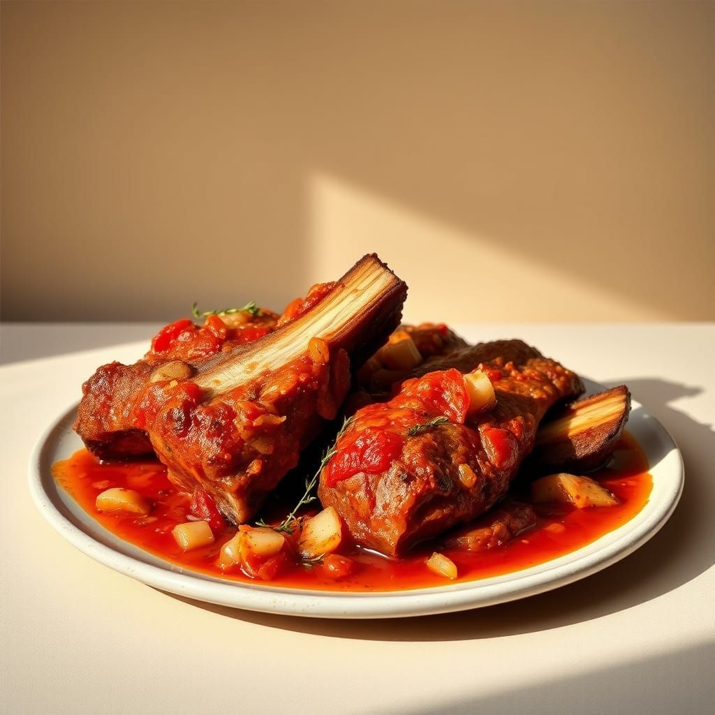 Rustic Pork Ribs in Tomato Sauce Still Life