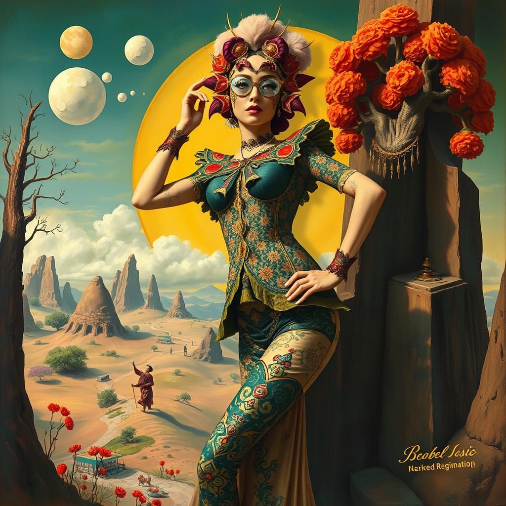 Surreal Woman in Dadaist Landscape, Airbrush Style