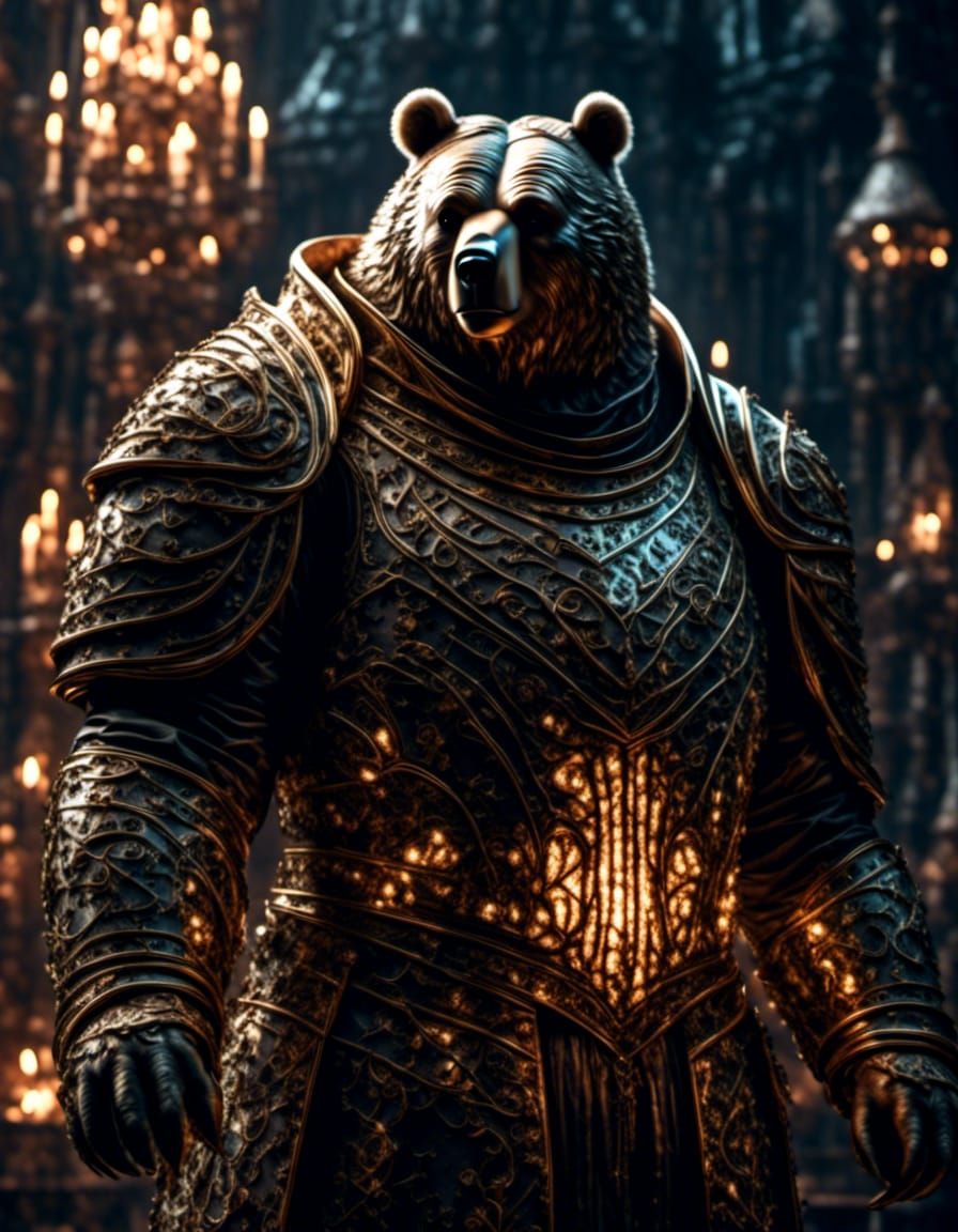 Grizzly Bear in Robes Gazing at Moon