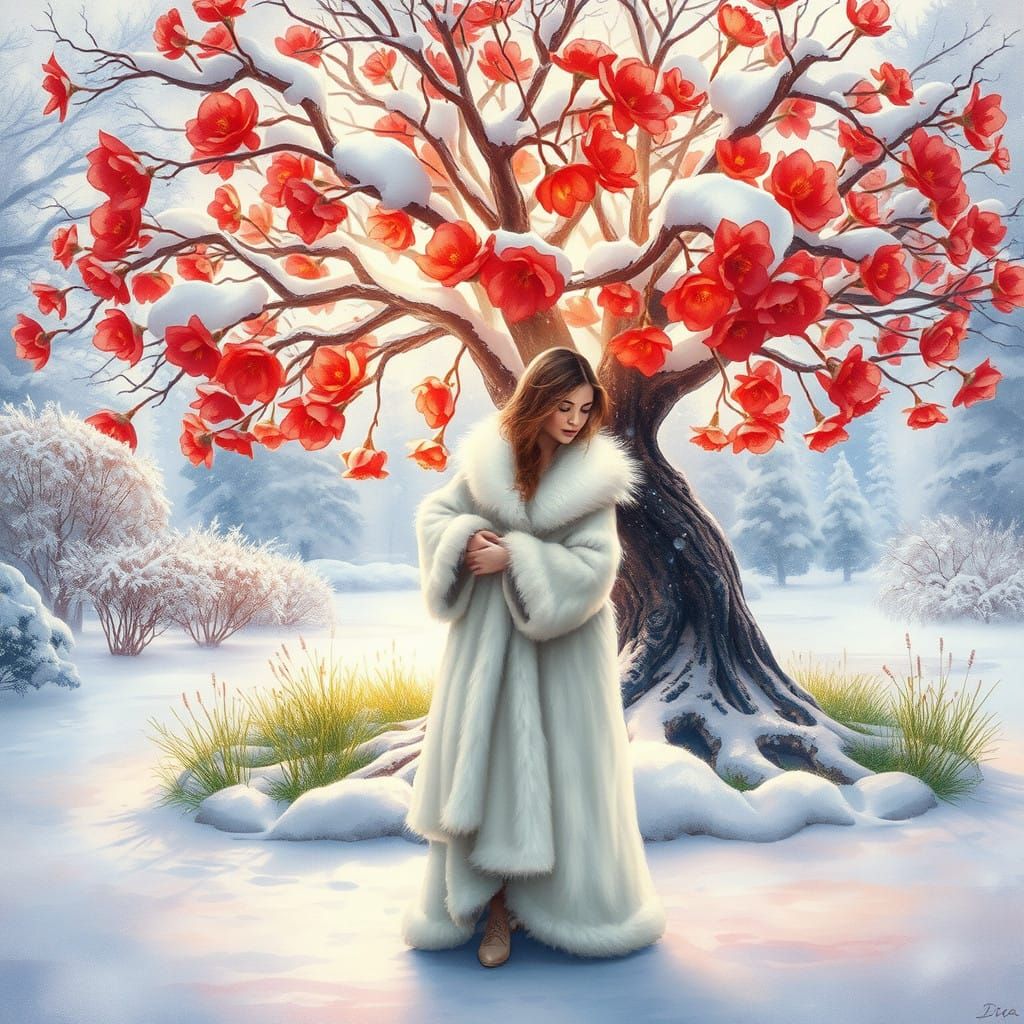 Winter Bloom Goddess in Radiant Snow Garden