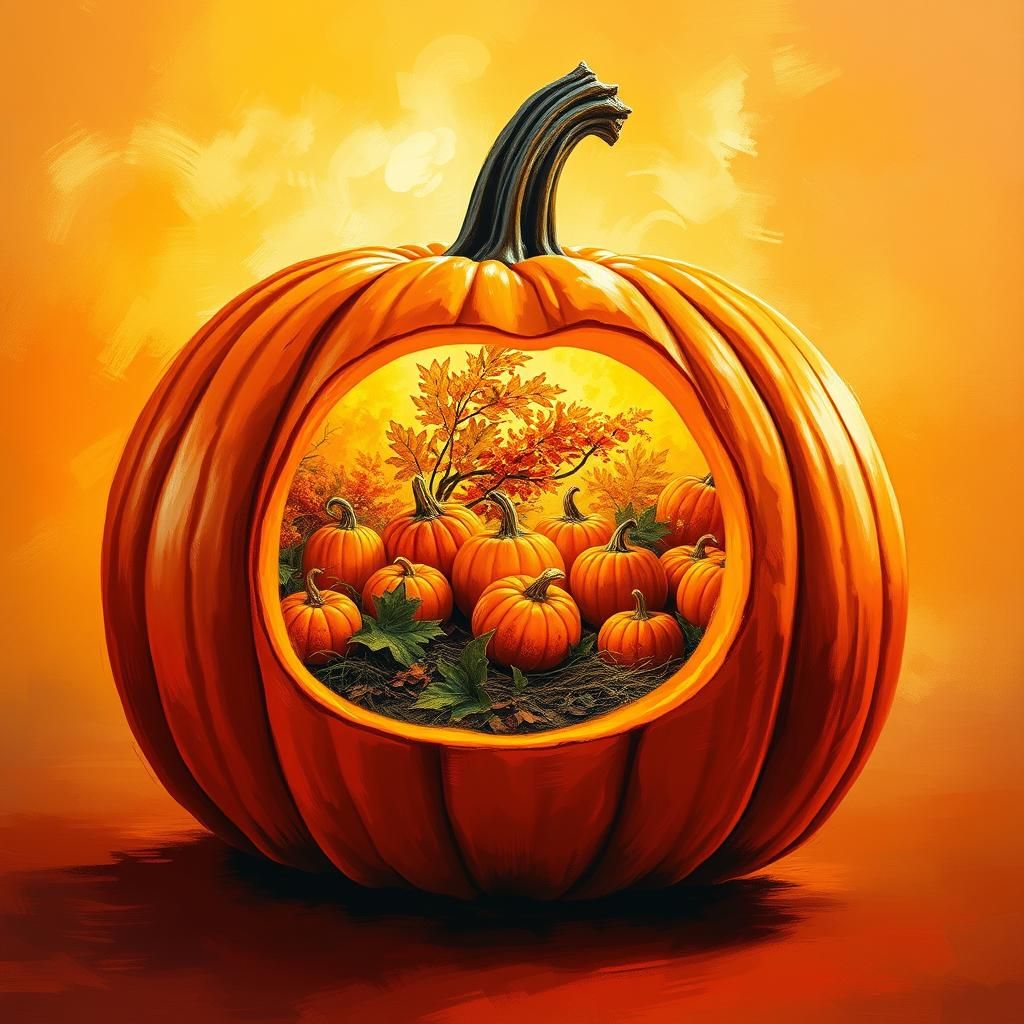 Pumpkin Patch Double Exposure in Impressionist Style