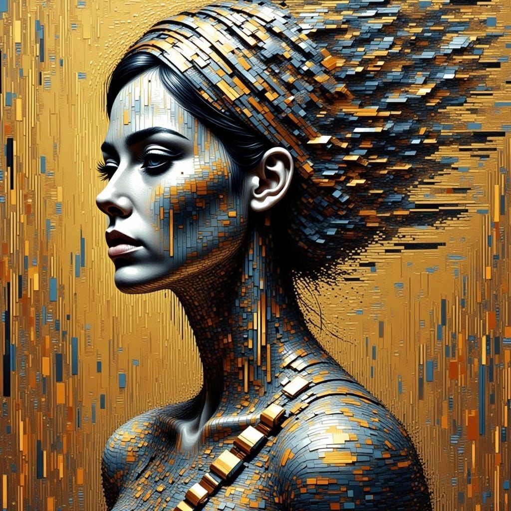 Egyptian High Priestess in Vibrant Digital Glitch Art