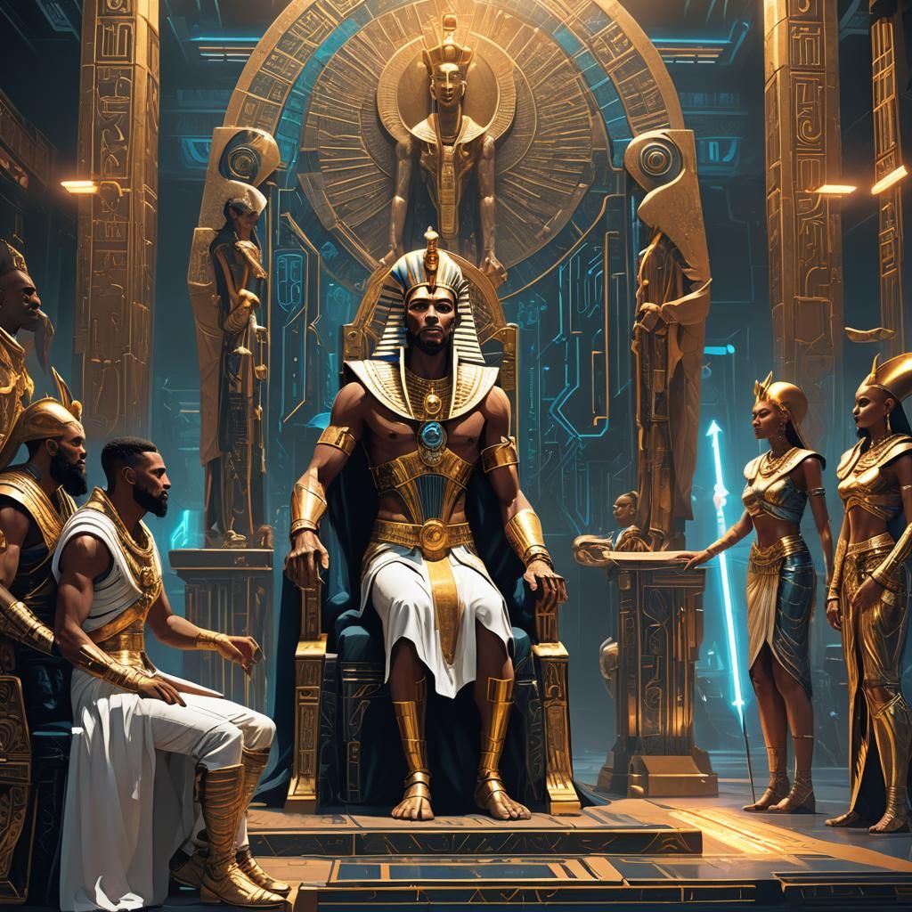 Cyberpunk Pharaoh Ramses II and Space Rebel Moses