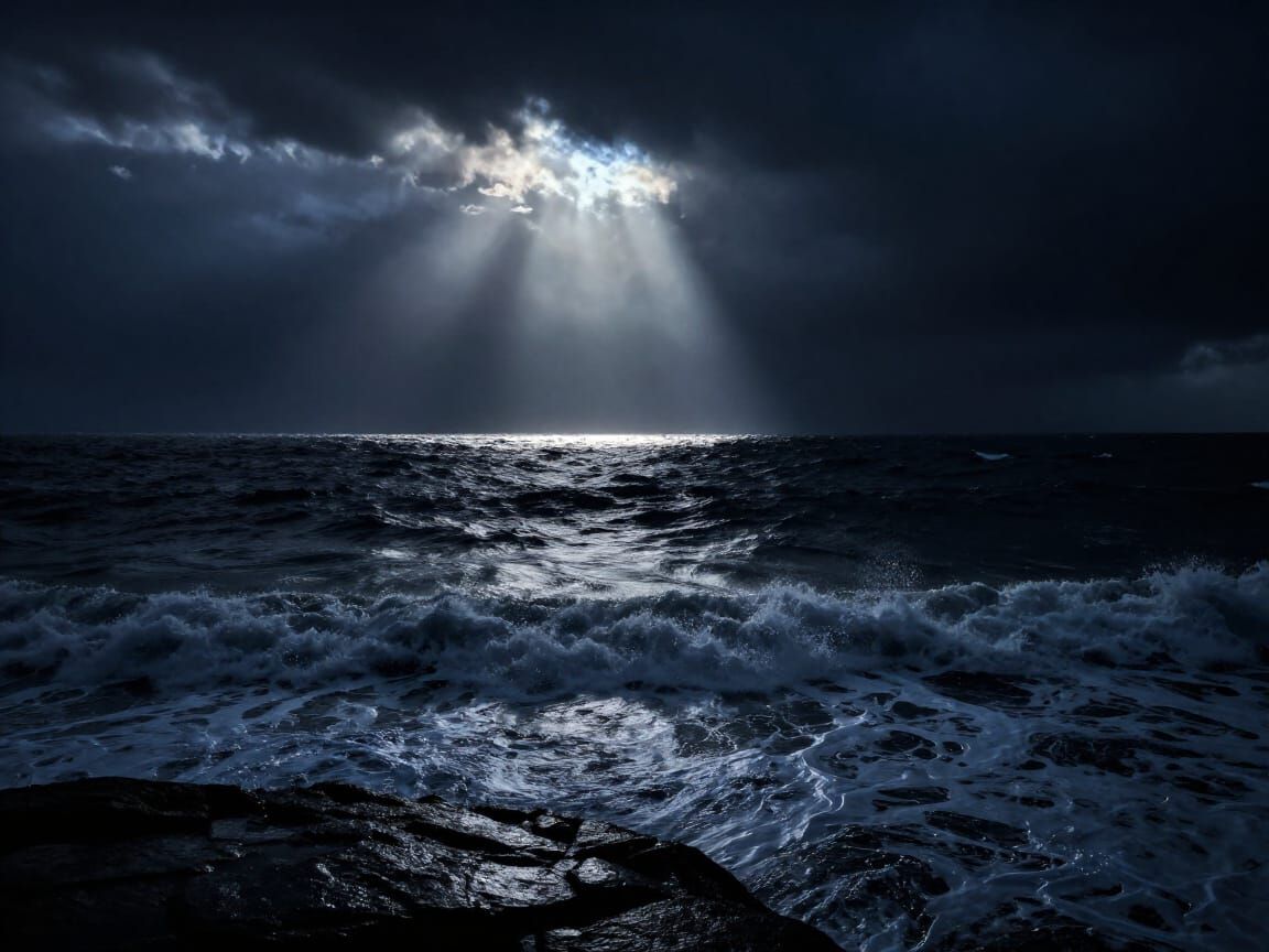 Dramatic Chiaroscuro Seascape with Turbulent Waves