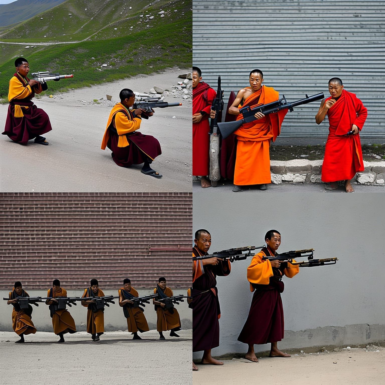 Tibetan Monks with Machine Guns