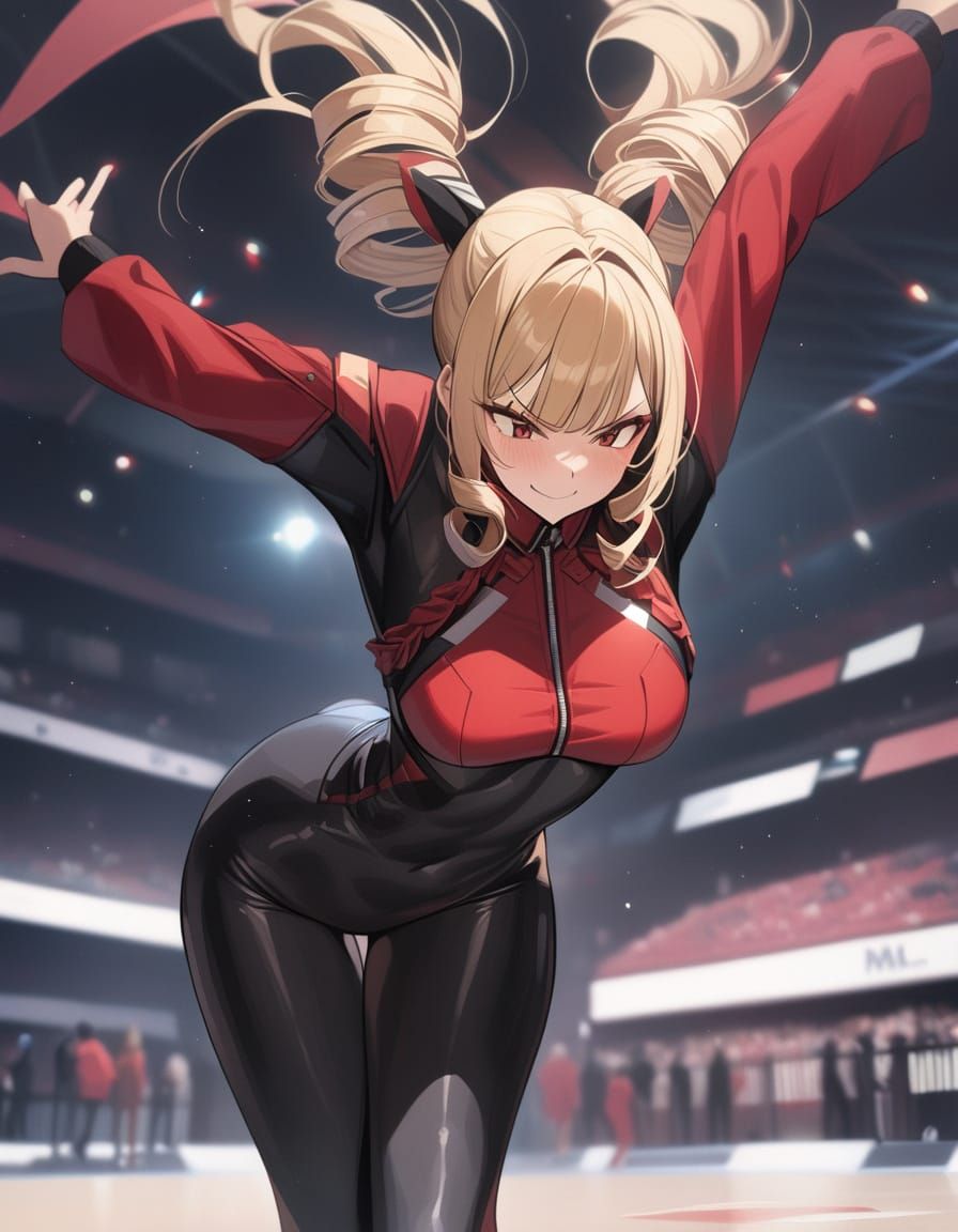 Sultry Gymnast in Red Jacket and Twintails