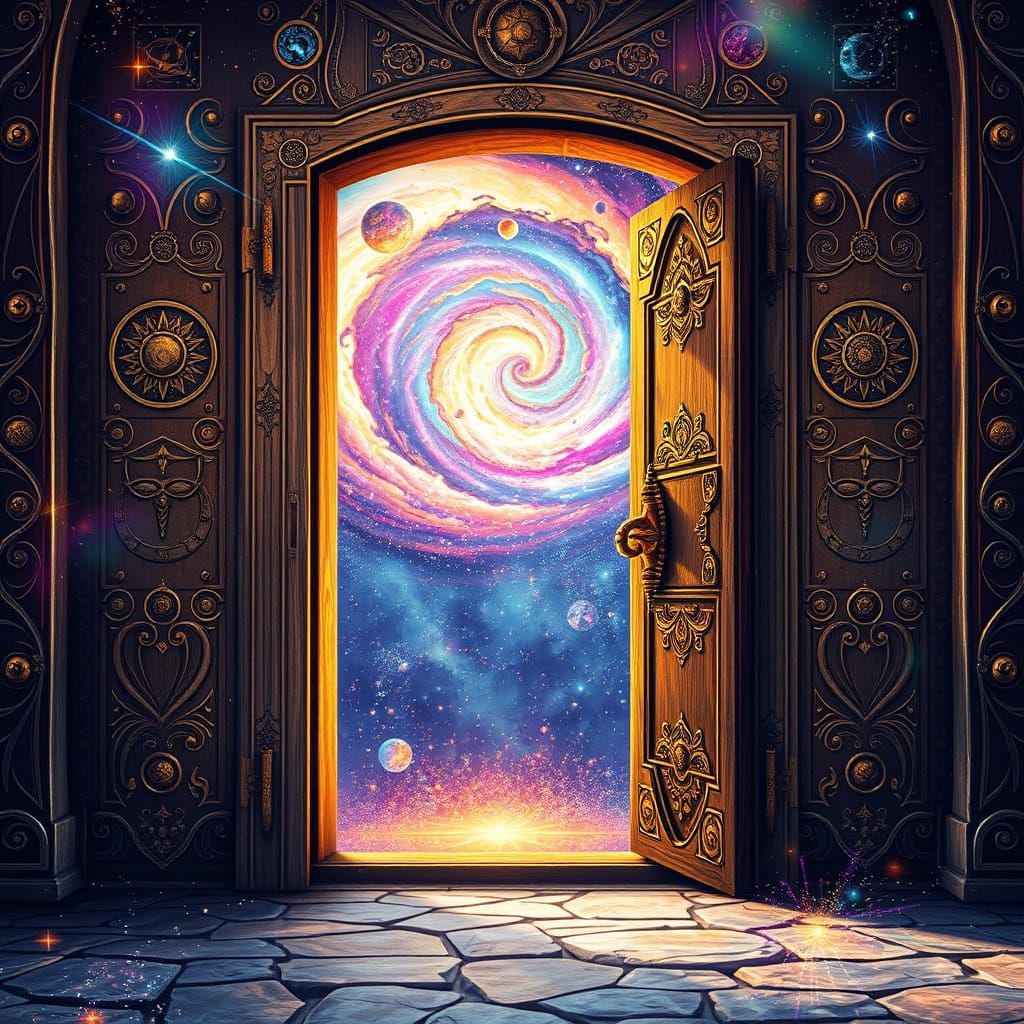 Ancient Doorway to the Cosmos in Vibrant, Ethereal Light