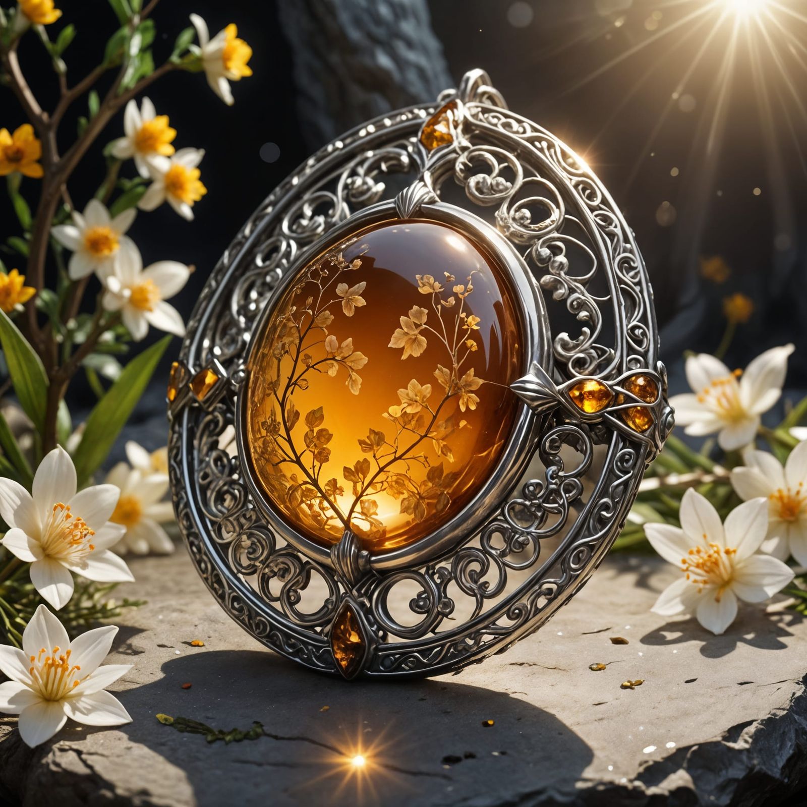 Spring Renewal Amulet in Amber on Stone Altar
