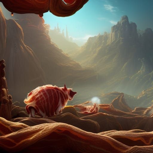 Fantastical Bacon and Eggs, Detailed Digital Painting