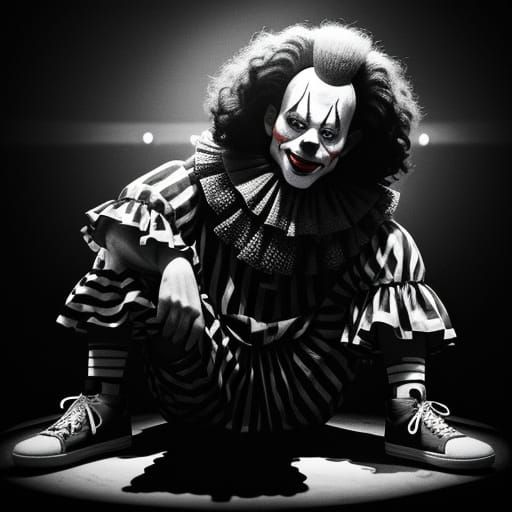 Clown Trips on Stage in Dramatic Hyperrealistic Photo