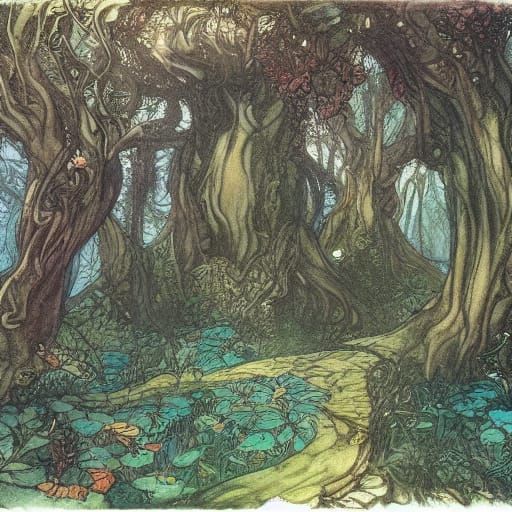 Enchanted Fairy Forest Illuminated by Magical Light