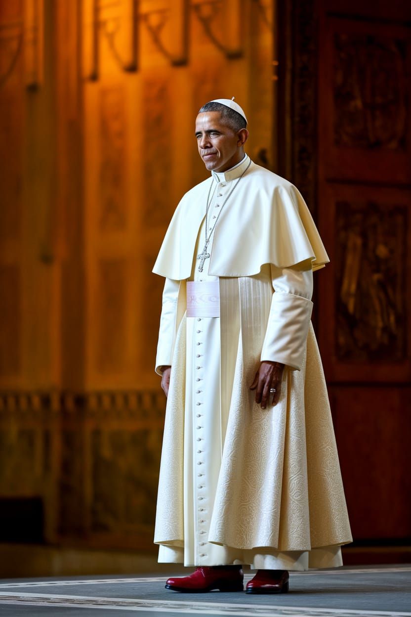 Barack Obama as the Holy Father in Papal Regalia with Vatica...