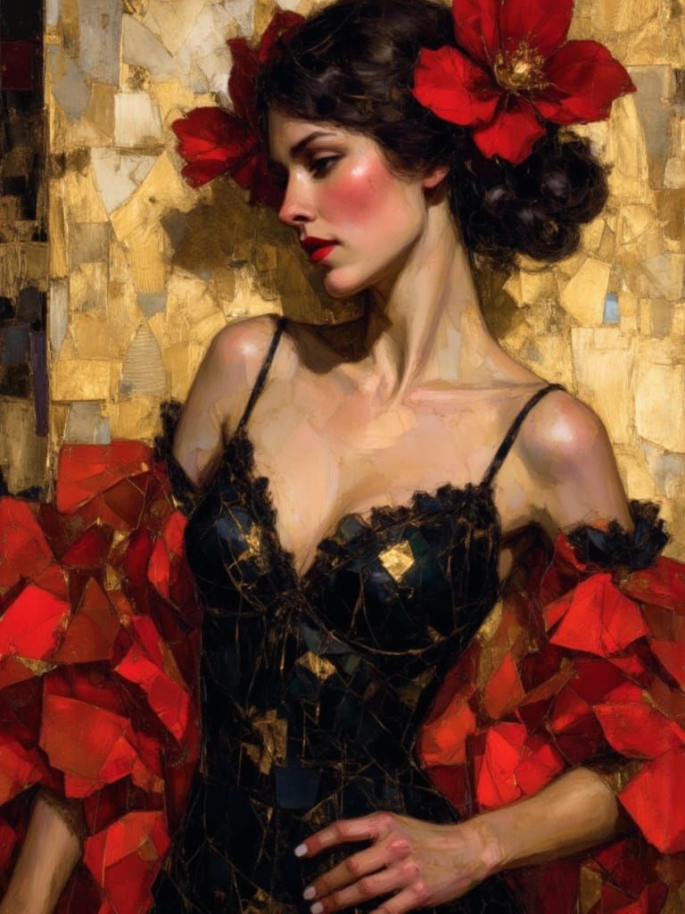 Spanish Dancer with Sparkling Eyes in Klimt Style