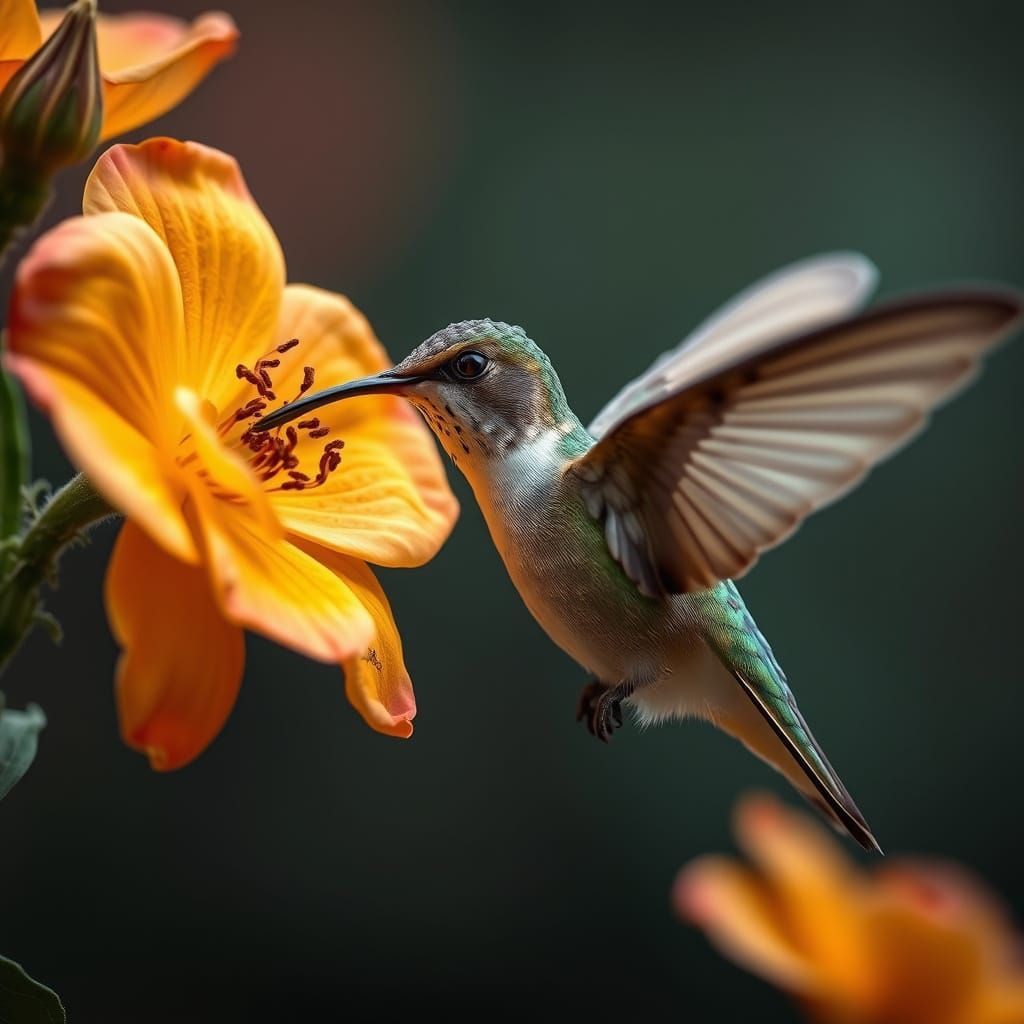 Hummingbird in Hyperrealistic Bloom