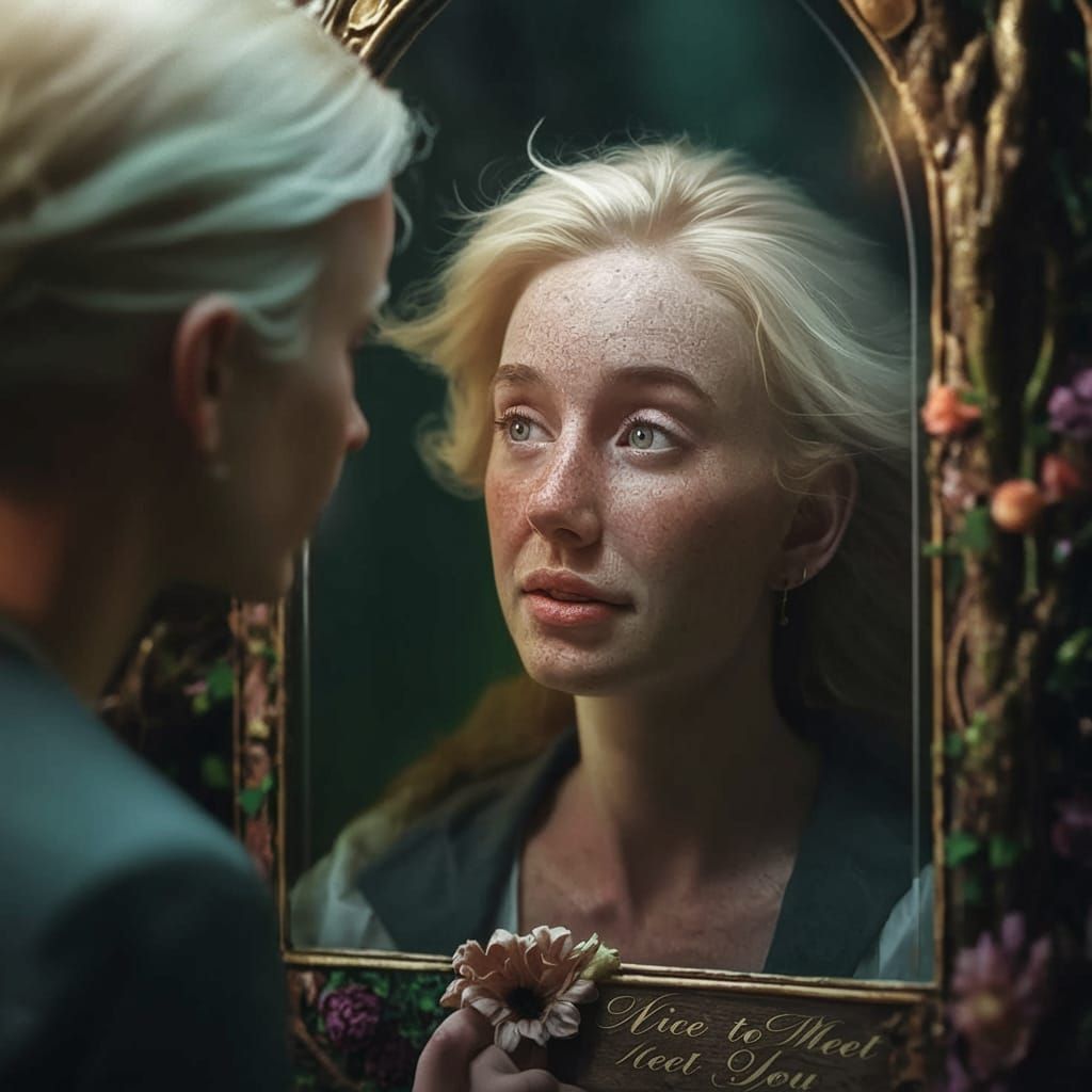 Garden Goddess Welcomes with Warm Smile in Sunlit Oasis