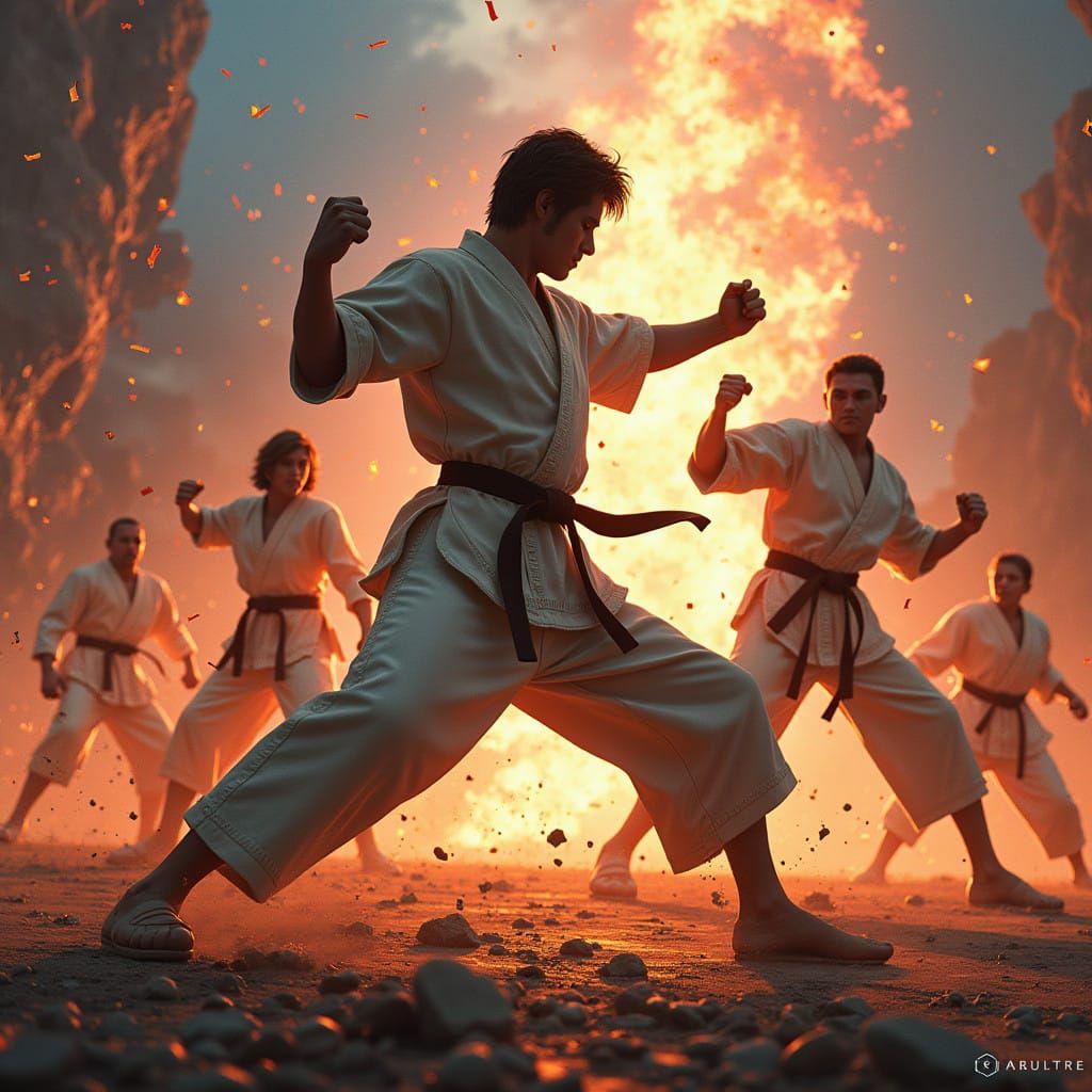Cobra Kai Heroes Clash in Epic Battle Scene Art