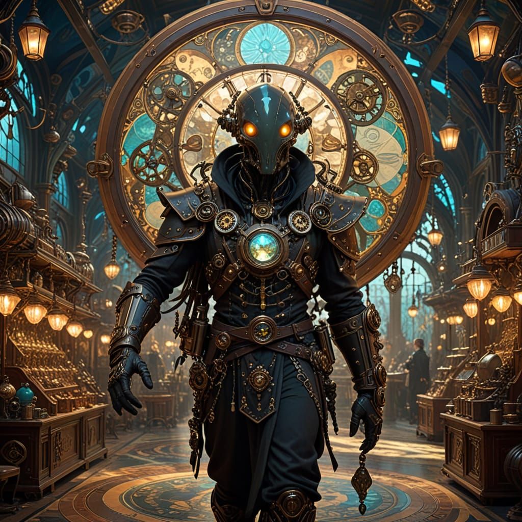 Steampunk Alien Market in Art Nouveau Style