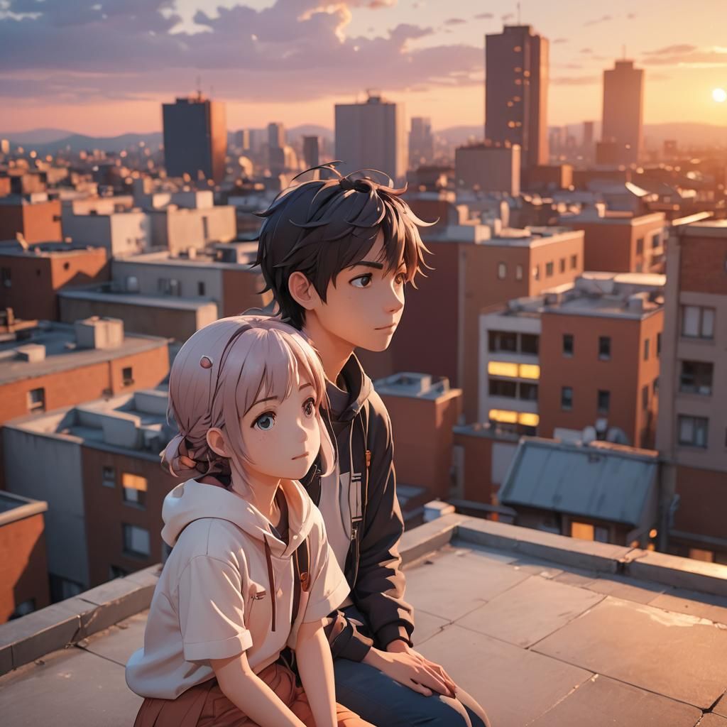 Anime Rooftop Serenade in Genshin Impact Style