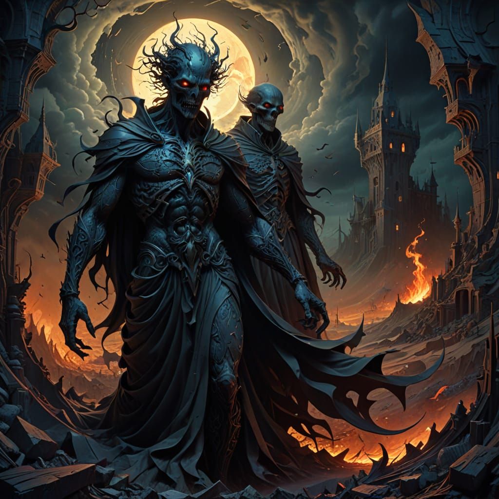 Surreal Dark Fantasy Horror Scene in the Style of Gothic Mas...