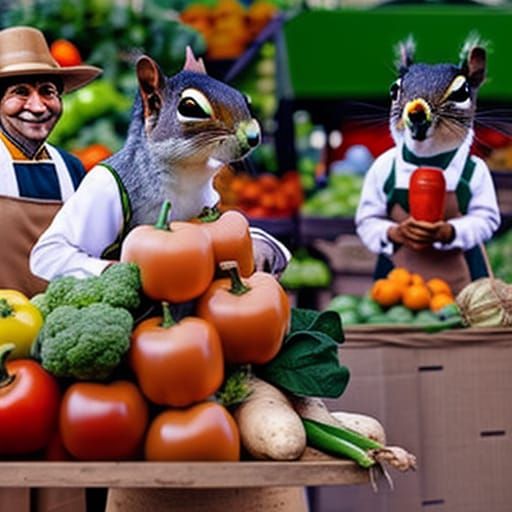 Squirrel Farmers Market in Surreal Digital Art