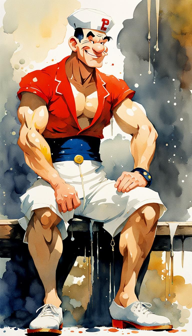 Popeye Smirking: Detailed Watercolor Portrait