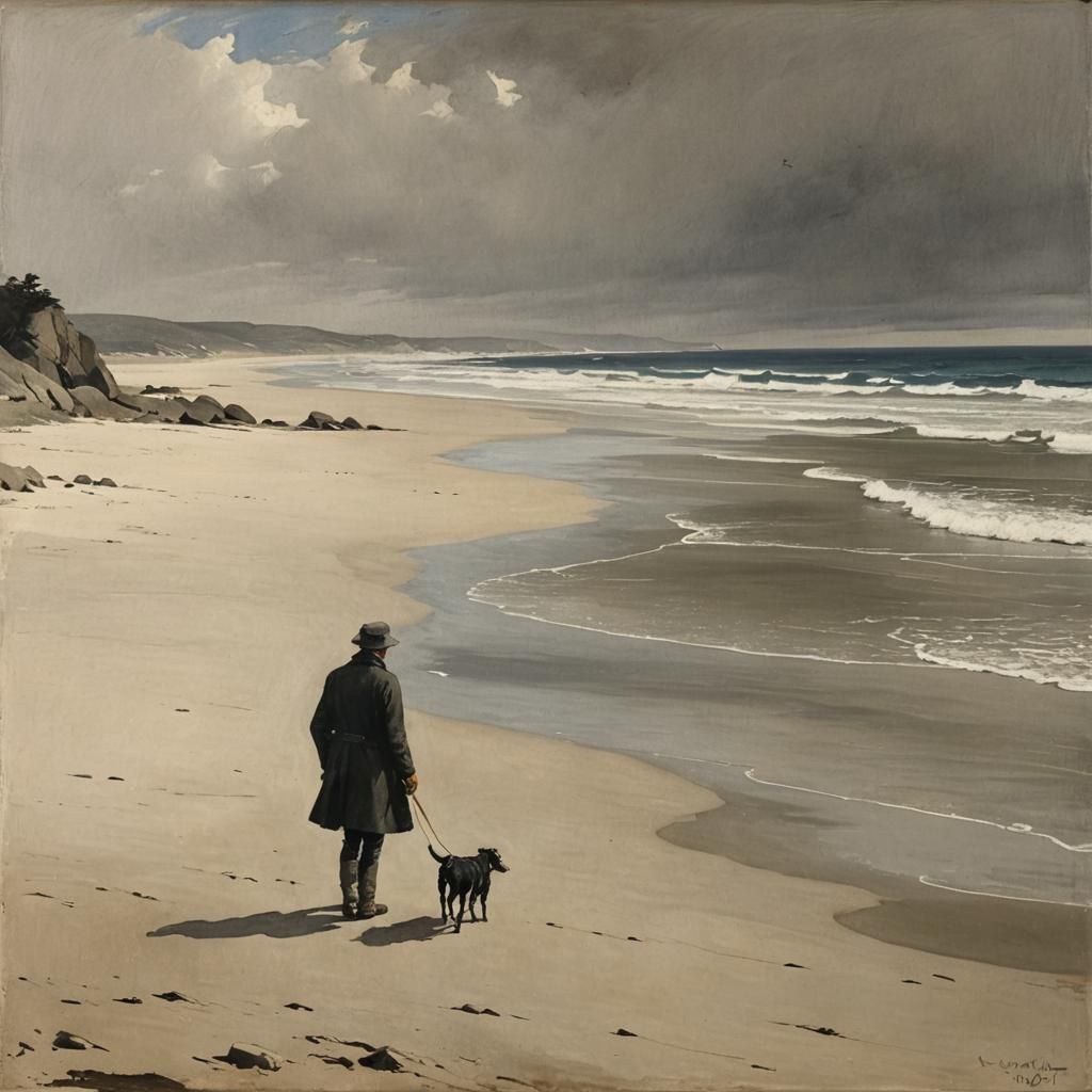 Pensive Figure on Wollongong Beach, Realist Style